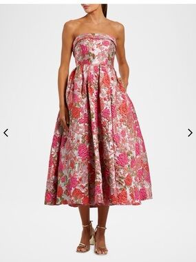 Leena for Mac Duggal Floral Brocade Fit-and-Flare Strapless Midi Dress (8)